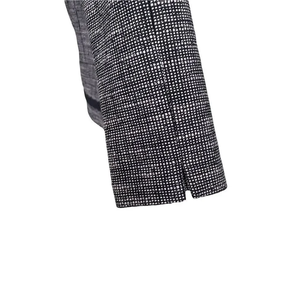 J. CREW Navy Blue Tweed Cropped Collarless Zip Front Blazer Jacket 0